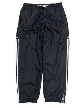 Adidas Black 3-Stripes Mesh Lined Track Pants Zip Ankle Windbreaker Size L